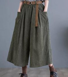 Dark Academia Wide Leg Corduroy Pants – Litlookz Studio Wide Leg Pants Casual, Aesthetic Clothing Stores, Cropped Wide Leg Pants, Corset Bustier, Off Shoulder Fashion, Pants Casual, Fur Fashion, Green And Khaki, Type Of Pants