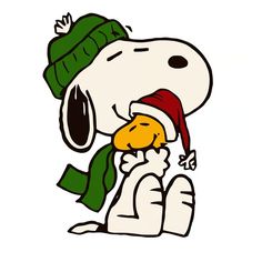 a cartoon dog with a hat and scarf holding a stuffed animal in its mouth while wearing a green beanie