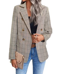 PRICES MAY VARY. Comfortable And Flattering Fit: S=US 4-6, M=US 8-10, L=US 12-14, XL=US 16-18, XXL=US 20. Made From a Soft And High-Quality Fabric, These Womens Plaid Blazer Are Loose Fit And Provide a Flattering Silhouette, Enhancing Your Confidence And Professional Appearance. Functional Details: Designed With Practicality In Mind, These Tweed Blazers For Women Business Casual Feature Two Pockets, Allowing You To Keep Small Essentials Close At Hand. The Open Front Design Adds a Modern Twist, M Womens Plaid Blazer, Business Elegant, Silvester Outfit, Casual Blazer Women, Casual Professional, Blazer Jackets For Women, Business Casual Outfits For Women, Work Suits, Womens Business Casual