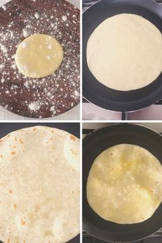 four pictures showing how to make tortillas