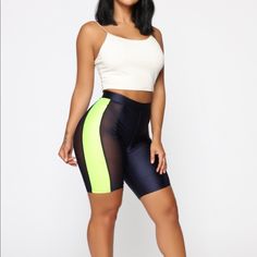 Navy/ Green Biker Shorts With Mesh Sides *Brand New* Sporty Fitted Biker Shorts For Summer, Summer Beach Biker Shorts, Summer Workout Athletic Shorts Above Knee, Sporty Short Biker Shorts For Spring, Trendy High-waisted Biker Shorts For Night Out, Summer Sports Biker Shorts, Sporty Mid-thigh Length Summer Shorts, High Waist Biker Shorts For Summer, Blue Mid-thigh Length Shorts For Spring