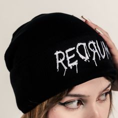 Transform your style with our high-quality unisex black acrylic beanie, the quintessential accessory for any alternative look. Crafted with meticulous attention to detail and made from premium materials, this beanie is more than just headwear—it's a statement piece. Its intricate embroidery design commands attention, ensuring you stand out wherever you go. Don't settle for the ordinary. Choose Forbidden Alchemy for all your black clothing and accessories needs. Be unique, express your true self, Alternative Beanie For Streetwear, One Size Beanie For Streetwear, Black Cotton Beanie Cap, Fitted Beanie For Streetwear, Black Punk Beanie Hat, Punk Black Beanie Hat, Punk Style Black Beanie Hat, Unisex Black Beanie Hat, Black Cotton Beanie, One Size