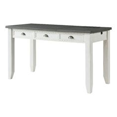 a white table with two drawers on one side and an open drawer at the bottom