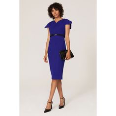 Blue crepe (67% Polyester, 29% Viscose, 4% Elastane). Sheath. Cap sleeves. V-neckline. Center back zipper closure. 44' from shoulder to hemline. Imported. V-neck Midi Dress With Structured Shoulders For Work, Rent The Runway, Roland Mouret, Closet Designs, Butterfly Sleeves, Dress First, Shift Dress, Cap Sleeves, Dresses For Work