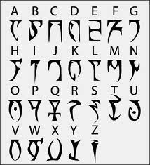 an old gothic alphabet with letters and numbers in black ink on white paper, including the letter