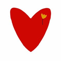 a red heart with a yellow flower sticking out of it's side on a white background