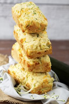 zucchini bread stacked on top of each other