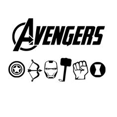 the avengers logo is shown in black and white