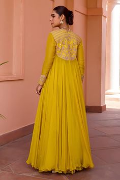 Yellow cape with tilla, gota, pearls and brass beaded embroidery. Comes with sharara and a draped top. - Aza Fashions Wedding Outerwear With Dupatta For Eid, Traditional Drape Outerwear With Dabka Work For Weddings, Elegant Long Sleeve Choli With Dori Work, Elegant Yellow Long Sleeve Traditional Wear, Traditional Drape Outerwear With Zari Work For Reception, Traditional Drape Wedding Outerwear With Dabka Work, Yellow Long Sleeve Sets For Reception, Yellow Long Sleeve Reception Set, Wedding Nehru Jacket With Dori Work And Long Sleeves