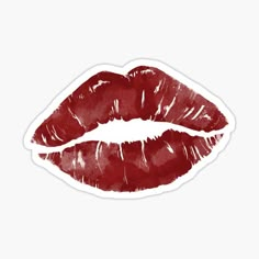 a red lipstick sticker with the shape of a kiss on it's lips