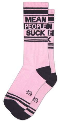 Mean People Suck (Unisex) Pink Black Unisex Crew Gym sock One size fits most. 65% cotton 32% nylon 3% spandex Gumball Poodle Trendy Cotton Sports Socks, Stretch Cotton Hosiery, Sporty Pink Cotton Socks, Sporty Anti-odor Cotton Socks, Comfortable Pink Cotton Socks, Stretch Cotton Socks For Stocking Stuffers, Casual Pink Hosiery For Winter, Comfortable Stretch Socks For Streetwear, Breathable Cotton Stretch Socks