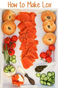 an image of how to make lox with bread and vegetables in the trays