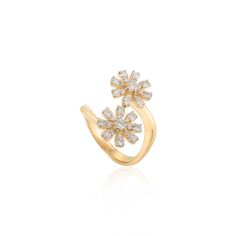 Certified Diamond Flower By Pass Ring in 18K Gold featuring natural diamonds of 0.749 carats. The gorgeous handcrafted ring goes with every style. April birthstone diamond brings love, fame, success and prosperity. Designed with two flowers studded with diamonds that makes it a perfect fit to wear it on your wedding or style it with any of your basic outfit to give it a glam. This is a perfect Diamond Ring. It can be a Bridal Shower Gift, Valentine Gift, Gift For Sister, Wedding Gift, Engagement Fine Jewelry Diamond Ring In Flower Shape, Fine Jewelry Diamond Ring In Flower Design, Fine Jewelry Diamond Ring With Flower Shape, Fine Jewelry Flower-shaped Diamond Ring, Diamond Flower Ring With Single Cut Diamonds, Flower-shaped Diamond Rings With Accents, Flower Shaped Diamond Ring With Vvs Clarity, Fine Jewelry Diamond Flower-shaped Rings, Dazzling Diamond Flower Ring