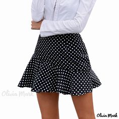 Olivia Mark - Fashionable High-Waisted Polka Dot Skirt with Ruffled Hem Hakama Trousers, Purple Pencil Skirt, Fitted Midi Skirt, Stylish Sweaters, Polka Dot Skirt, Mermaid Skirt, Dot Skirt, Midi Length Skirts, Hem Skirt