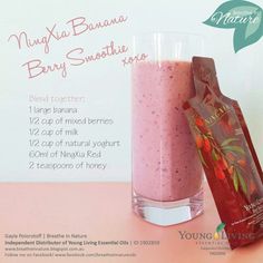 Young Living Essential Oils: NingXia Banana Berry Smoothie Recipe Ninxia Recipes, Ningxia Red Recipes, Ningxia Red Young Living, Ninja Red, Young Living Oils Recipes, Red Banana