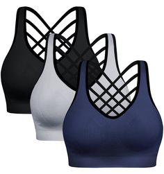 PRICES MAY VARY. Ultralight Breathability: Ewedoos Womens Sports Bras are made from a spandex and nylon blend that wick away sweat while stretching with your every move. Upgraded Moisture Wicking Fabric with different degrees of breathability design to keep you cool and dry in a way that feels practically weightless. Look and Feel Luxurious: Thanks to its widened straps and secure elastic waistband, these strappy sports bras keep your chest lifted without feeling too tight. Plus, the straps crea High Impact Sports Bras, Yoga Journal, High Impact Sports Bra, Strappy Sports Bras, Comfortable Bras, Lounge Lingerie, Padded Sports Bra, Pilates Reformer, Yoga Fashion