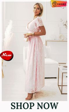 Pink Floral Textured V Neck Smocked Maxi Dress Pink Maxi Dress With Smocked Back For Party, Pink Smocked Maxi Dress For Spring, Pink Maxi Length Smocked Dress For Spring, Summer Pink Maxi Smocked Dress, Pink Summer Smocked Maxi Dress, Pink V-neck Smocked Dress With Ruched Detail, Elegant Pink Maxi Dress With Smocked Back, Feminine Flowy V-neck Smocked Dress, Feminine V-neck Flowy Smocked Dress