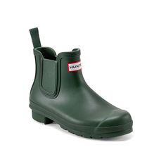 HUNTER-Original Chelsea Rain Boot - Men's Handle rainy days with ease in the Hunter Original Chelsea rain boot. The 100% waterproof design ensures comfort, while the EVA footbed and treaded sole provide support underfoot. Chelsea Rain Boots, Rain Boots, Dark Green, Boots Men, Chelsea, Boots, The Originals