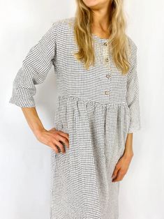 Linen Dress With Long Sleeves and Hidden Side Pockets San - Etsy Dress Name, Dress With Buttons, Linen Dress Women, Dress With Long Sleeves, San Clemente, Off White Color, Look Plus, Pocket Dress, Linen Women