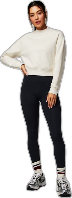 Minimal Stretch Athleisure Activewear For Fall, Fall Athleisure Activewear With Minimal Stretch, Black Activewear With Ribbed Waistband For Workout, Black Athleisure Activewear With Ribbed Waistband, Fitted Black Activewear With Ribbed Waistband, Black Elastane Activewear With Ribbed Waistband, Range Of Motion, Heather Black, Classic White