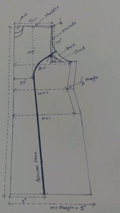 a drawing of a dress with measurements for the neckline and back, as well as its length