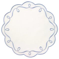 a white doily with blue trimmings on the edges and an oval shape