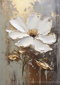 a painting of a white flower on a gray background