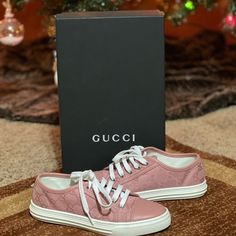 The Shoes Are Pretty Much Brand New And I Have All The Original Packaging. Gucci Pink Sneakers With Rubber Sole, Pink Gucci Sneakers With Rubber Sole, Gucci Leather Sneakers For Spring, Spring Gucci Leather Sneakers, Spring Gucci Sneakers, Designer Gucci Sneakers For Spring, Pink Gucci Shoes, Gucci Pink, Shoes Gucci