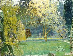 a painting of trees and grass in a park