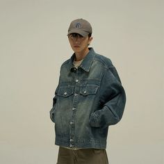 Model is 5ft 10''(178cm) tall, 145 lbs(66kg) weight and wearing a size L168cm 59kg wearing a size M - DENIM- Chest-pocket- Button-up- Collar- BLUE Unique Clothing Style, High Heel Sneakers, Skirt Y2k, Japanese Street, Workout Crop Top, Brown Shorts, Japanese Street Fashion, Round Neck Sweaters, Grey Khakis