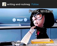 a cartoon character sitting at a desk with a book in front of him and the caption, writing - and - nutting follow