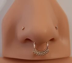 "Handcrafted double beaded rose gold gorgeous septum ring withe beaded studs. 14k solid gold beaded nose ring featured in 14, 16, 18 gauge in 5/16\" and 1/4\"" Elegant Adjustable Nickel-free Septum Ring, Dainty Hypoallergenic Nose Rings For Wedding, Hypoallergenic Adjustable Septum Ring For Weddings, Dainty Adjustable Tiny Septum Ring, Adjustable Dainty Septum Ring, Handmade Dainty Adjustable Nose Rings, Handmade Adjustable Dainty Nose Rings, Dainty Adjustable Hypoallergenic Body Jewelry, Double Nostril And Septum Piercing