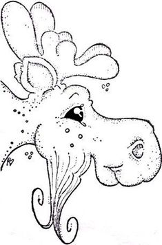 a drawing of a moose's head with bubbles coming out of it