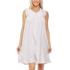 This soft 100 percent cotton poplin nightgown for women from Alexander Del Rossa is comfortable, durable, and classy. Made from a premium 100% cotton fabric, this women's vintage looking nightgown is breathable and easy on the skin. Designed with you in mind, this victorian nightgown is perfect for lounging around the house - even when guests are present. Neckline is beautifully rounded and trimmed with ruffles. Armholes are trimmed with lace. Front yoke features pintucks and cotton lace above t Feminine Cotton Nightgown For Hospital, Cotton Sleeveless Sleepwear, Cotton Sleeveless Sleepwear For Home, Sleeveless Sleepwear For Spring, Sleeveless Sleepwear For Spring At Home, Sleeveless Sleepwear For Home In Spring, Feminine Sleeveless Bedtime Dress, Feminine Cotton Dress For Sleepover, Feminine Cotton Sleepover Dress