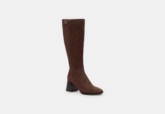 Suede upper Signature jacquard and man-made leather lining and footbed Rubber outsole Pull on 2 3/4 heel Shaft: 15 1/4 height 15 1/4 circumference Style No. CX287 Extended Calf Boots, Coach Outlet, Outlet, Women Shoes, Boots, Heels, Leather