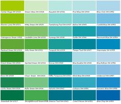 the color chart for different shades of blue and green