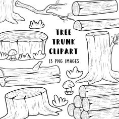 the tree trunk clipart is being used to create this coloring page for children and adults