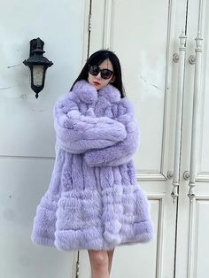 New Winter Stand Collar Fox Fur Coat Women's Long Coat High quality Fashion Natural Real fur Jacket Purple Long Sleeve Fur Coat With Faux Fur Trim, Purple Winter Outerwear, Purple Faux Fur Outerwear For Fall, Purple Faux Fur Coat For Winter, Winter Purple Faux Fur Coat, Purple Faux Fur Outerwear For Winter, Purple Faux Fur Winter Outerwear, Purple Faux Fur Trim Coat For Fall, Purple Fur Coat For Fall