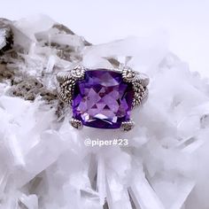 Gorgeous & Regal Amethyst Split Shank Sterling Silver Ring With Genuine Diamond Accents From Judith Ripka’s Fontaine Collection 10 Carats Of Checkerboard-Cut Amethyst Gemstone, Measuring 0.5” In Diameter A Total Of 0.06 Total Carats Of Genuine Brilliant-Cut Diamonds, Nestled In Heart Shaped Prongs Rhodium-Plated 925 Sterling Silver Size 6 1/2” Ring Measures 5/8” X 3/4” Msrp Of $400 Preowned - Light Wear On Band Made In Thailand Next Day Shipping Luxury Silver Amethyst Ring, Luxury White Gold Amethyst Ring With Gemstone Accents, Classic Silver Amethyst Ring With Gemstone Accents, Elegant Silver Amethyst Ring With Stone Setting, Luxury Silver Amethyst Ring With Diamond Accents, Luxury Sterling Silver Amethyst Ring For Formal Occasions, Luxury Sterling Silver Amethyst Ring For Formal Events, Luxury Silver Amethyst Ring With Gemstone Accents, Luxury Silver Amethyst Ring With Accent Stones