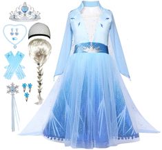 a frozen princess dress and accessories are shown