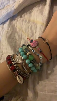 Loads Of Bracelets Aesthetic, A Lot Of Bracelets On Wrist, Big Beaded Bracelets, A Lot Of Bracelets, Bracelets On Hand, Girly Bracelets, Crystal Bead Jewelry, Belly Jewelry