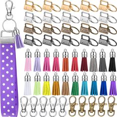 PRICES MAY VARY. What you receive: package comes with 20 pieces key fob hardware in 4 colors, 20 pieces multi-color leather keychain tassels and 20 pieces keychain hooks in 2 colors; Enough quantity and nice combination are suitable for making key lanyard, wristlet keychains and jewelry supplies, meeting the needs of daily use or DIY craft projects Key fob hardware: these key fob hardware wristlets are made of quality metal alloy, with a key ring attached on the hoop which is convenient to add k Colorful Keychain, Keychain Making, Keychain Craft, Keychain Fob, Diy Sewing Pattern, Wristlet Keychain, Diy Keychain, Key Fobs, Leather Keychain