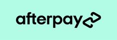 the word afterpay is written in black on a blue background