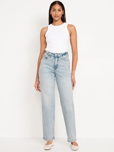 Curvy High-Waisted OG Loose Jeans | Old Navy Smaller Waist, Loose Jeans, Old Navy Jeans, Perfect Jeans, Old Navy Women, Back Patch, Bottom Clothes, New Wardrobe, Small Waist