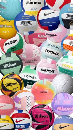 many different types of volleyballs are shown together