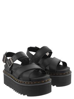 Upper: 100% Coated leather Lining: 100% Other fibers Lining: 100% Rubber Sole: 100% Rubber Black Leather Double Strap Wedge Sandals, Leather Platform Slingback Footbed Sandals, Leather Double Strap Footbed Sandals With Heel Loop, Black Leather Double Strap Heels, Leather Closed Toe Footbed Sandals With Heel Strap, Double Strap Leather Sandals With Leather Sole, Leather Wedge Sandals With Single Toe Strap, Leather Sandals With Double Heel Strap, Leather Platform Footbed Sandals With Open Heel