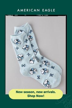 Made from a soft cotton blend/Ribbed cuff/Allover Peanuts pattern Cute Cotton Socks For Fall, Super Soft Cotton Socks, Cotton Socks For Spring Stocking Stuffers, White Jeans Men, Aerie Bras, Athletic Fit Jeans, Dream Jeans, Jean Trends, Curvy Jeans