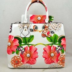 Cute Flower Designed Satchel With Purse St808800 Luxury White Bags With Floral Print, Elegant Floral Print Summer Bags, Elegant Summer Floral Print Bags, Elegant Summer Bags With Floral Print, Elegant Red Floral Print Bags, Elegant Red Bags With Floral Print, Louis Vuitton Satchel, Red Satchel, Fringe Handbags