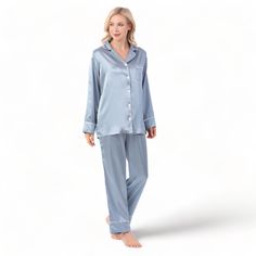 Indulge in ultimate comfort with the luxurious PearlSilk™ Pajama Set. Made from high-quality vegan silk satin, this 2-piece ensemble is cool, breathable, and exquisitely soft and silky to the touch. Enjoy a blissful sleep that is free of discomfort, with less sweating and hot flashes. Perfect for restful slumber, the PearlSilk™ pajama set is the ultimate in attainable luxury & comfort. Tired of pajamas that don’t look flattering nor feel great? Too many times we find ourselves wearing clothes at Elegant Satin Loungewear, Elegant Satin Sleepwear For Lounging, Elegant Silk Sleepwear For Relaxation, Elegant Satin Daywear Set, Elegant Solid Color Sleepwear With Relaxed Fit, Elegant Solid Color Relaxed Fit Sleepwear, Elegant Solid Color Relaxed Fit Set, Elegant Silk Sleepwear With Relaxed Fit, Elegant Blue Sleepwear For Relaxation