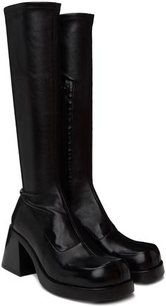 Miista: Black Hedy Boots | SSENSE Black Mid-calf Boots With Leather Sole For Business, Business Black Mid-calf Boots With Leather Sole, Black Square Toe Knee-high Boots In Calf Leather, Black Calf Leather Knee-high Boots With Square Toe, Black Leather-lined Knee-high Boots For Business, Classic Black Mid-calf Heeled Boots, Black Knee-high Calf Leather Heeled Boots, Wide Calf Black Knee-high Boots With Leather Lining, Black Wide Calf Knee-high Boots With Leather Lining